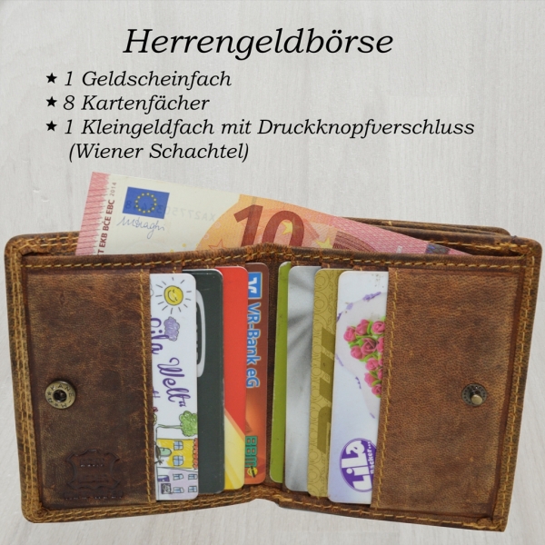 flevado Geöltes Leder RFID Schutz Portemonnaie 100% Voll Leder Geldbörse Wiener Schachtel Brieftasche Geldbeutel